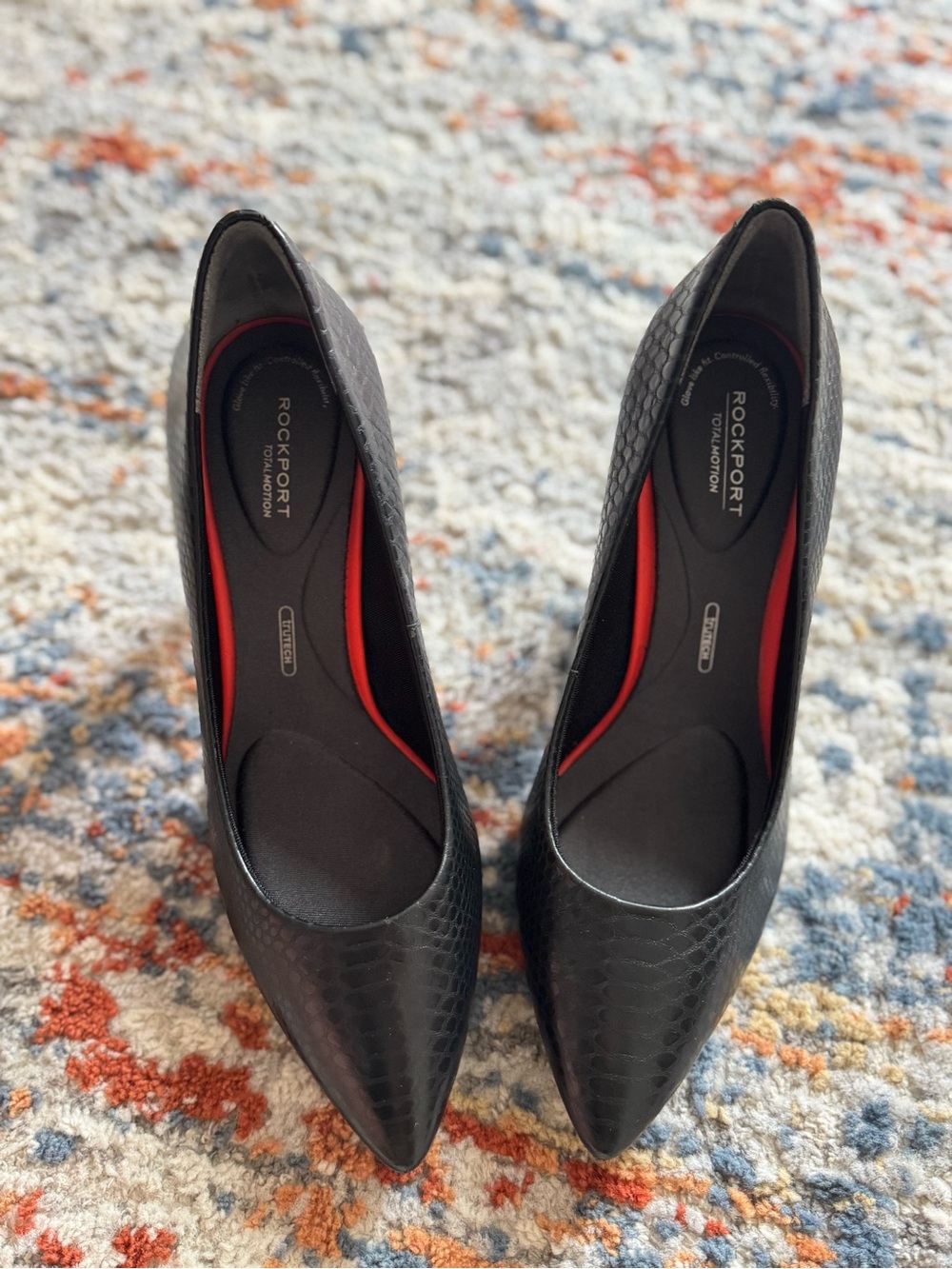 Rockport Pointed Toe Black Pumps with Red Trim